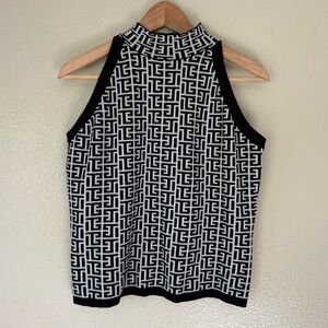 Sioni Black and White Sleeveless Geometric Sweater Tank